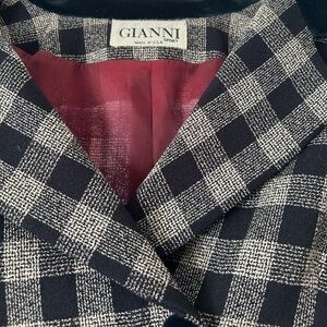 Gianni Dk Blue/Cream CheckBlazer (Bolero Style) and Slacks (Side Zip, Pleats)